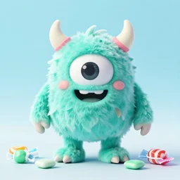 a cute monster made of mint chewing gum and candy wrappers