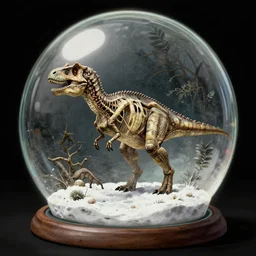 a dinosaur fossil inside a snowglobe, concept art, trending on artstation, wlop, ross draws, digital painting, mixed media, intricate details,