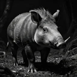 A devious tapir. Dark Fantasy, Film Noir, Black and White. High Contrast, Mike Mignola, D&D, OSR