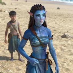 photo, katara from avatar, 2 cj 4, beach, sand, intristic details, highly artistic, volumetric lighting
