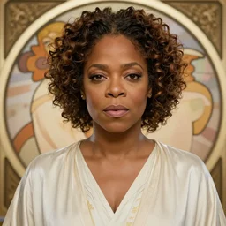 centralized close up portrait, serious, oprah as princess leia, alphonse mucha, rhads, ross tran, artstation, artgerm, octane render, 1 6 k