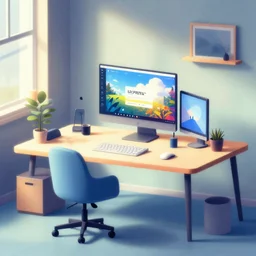 stylized retro minimalist design of the desk of a famous web designer, loftis, cory behance hd, by moebius, makoto shinkai and lois van baarle, ilya kuvshinov, rossdraws global illumination