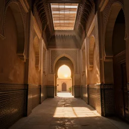 ancient moroccan architecture alleyway, skylights, light shafts, hyperrealistic, cinematic lighting, highly detailed and intricate, sunset, cinematic, atmospheric, octane render h 1 9 2 0