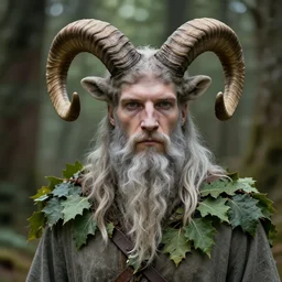 patrick rothfuss as a forest druid with ram horns and leaves in his beard | highly detailed | very intricate | symmetrical | cinematic lighting | award - winning | closeup portrait | painted by donato giancola and mandy jurgens and magali villenueve | featured on artstation, promotional still