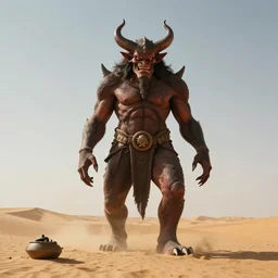 Professional Photography Of A Giant Demon In A Desert, 4K, At Daytime