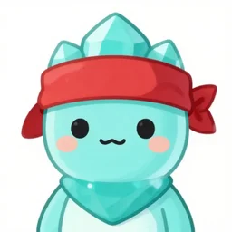 simple, cute, cyan crystal wearing a red cloth strip on his head, 4K HD