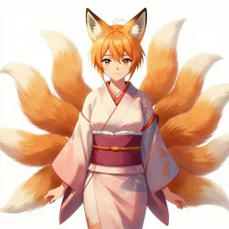 A beautiful anime digital painting of a woman with fox ears and nine tails wearing a kimono, by Stanley Artgerm Lau, WLOP, Rossdraws, James Jean, Andrei Riabovitchev, Marc Simonetti, and Sakimichan, trending on artstation