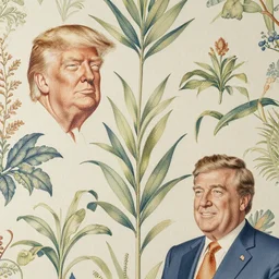 detailed vintage botanical wallpaper, donald trump and rudy giuliani pattern