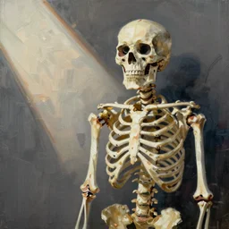bob ross painting a skeleton