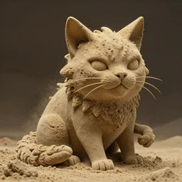 a detailed sand demon in the shape of a cat, unreal engine 5, by john william waterhouse and erwin, hyper realism, artistic, dramatic lighting