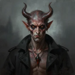 photorealstic portrait of a devil, detailed, centered, digital painting, artstation, concept art, by donato giancola, Sean Yoro, Greg Rutkowski, trending on Artstation, Joseph Christian Leyendecker, WLOP, Boris Vallejo, dark, moody, foggy