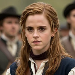A badass photo of emma watson starring Films about the American National Revolution, hyper detailed, 50mm, award winning photography, perfect faces.