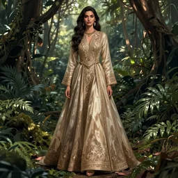 zuhair murad dress fashion illustration by eko nugroho, jungle background, fine detail