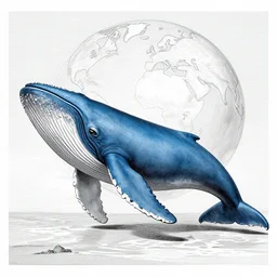 blue whale eating the world, engraving from 1700s