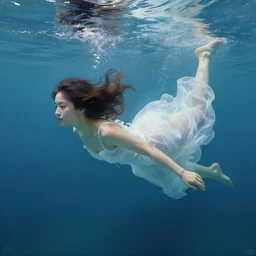 a woman in a white dress is swimming under water, a photorealistic painting by mark arian, cgsociety, fantasy art, daz 3 d, photoillustration, deviantart