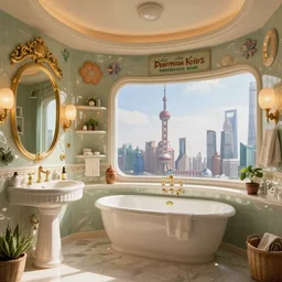 premium bathroom design, inspired by cabbage patch kids, chicago, shanghai, penthouse