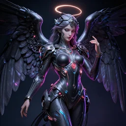 alterd carbon, angel protecting woman, neon, detailed intricate render, dark atmosphere, detailed illustration, hd, 4 k, digital art, overdetailed art, by greg rutkowski, by loish, complementing colors, trending on artstation, deviantart