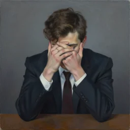 a gamblers sorrow, surrealism, oil and acrylic on canvas, high detail