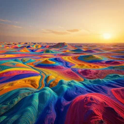 psychedelic landscape, sound waves, bright colors, ultra realistic, sharp image, 8 k, golden hour