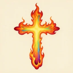 burning cross in rainbow colored fire, vintage