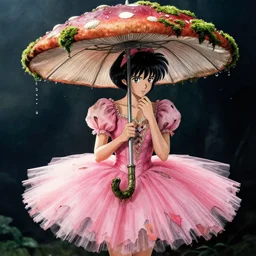 A princess with a tattered pink tutu, mushroom umbrella, moss, dewdrops, watercolor, dramatic lighting, cinematic, establishing shot, extremely high detail, foto realistic, cinematic lighting, pen and ink, intricate line drawings, by Yoshitaka Amano, Ruan Jia, Kentaro Miura, Artgerm, post processed, concept art, artstation, matte painting, style by eddie mendoza, raphael lacoste, alex ross,