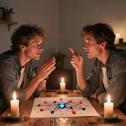 two men arguing about neural networks in small room lighted by candles. highly detailed art by trevor brown - w 1 0 2 4