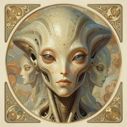 asymmetrical!! portrait of an alien with parts of other aliens forming its face in the style of, machine face, intricate, elegant, highly detailed, digital painting, artstation, concept art, smooth, sharp focus, illustration, art by artgerm and greg rutkowski and alphonse mucha, horizon zero dawn 8 k