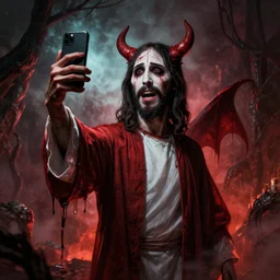 jesus takes a selfie in hell, horror art