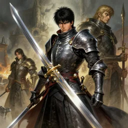 a knight with a large sword, advanced lighting technology, digital painting masterpiece by kentaro miura and frank frazetta, hyper detailed, realism, gorgeous, beautiful, 4 k manga wallpaper, inspired by berserk, elden ring concept art, dungeons and dragons