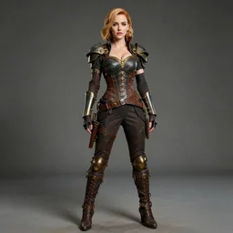 full body  photograph of achristina hendricks as a steampunk warrior,  Extremely detailed. 8k