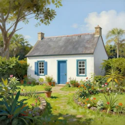 a typical house in a creole garden from reunion island painting by james c. christensen, trending on artstation