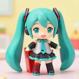 A happy meal toy of Hatsune Miku, vibrant, cute, chibi, highly detailed, mint condition, painting