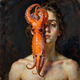 portrait of orange calamari by greg rutkowski in the style of egon schiele