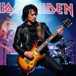 Tommy Wiseau from The Room as Bane from Batman playing the Electric Guitar at an Iron Maiden Concert by Greg Hildebrandt