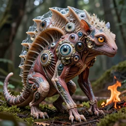 a high resolution photo of a complex creature, grown together rare various animal eyes, hairless veins wrinkles morphing nature documentary, cracked plastic tattoo wrap, gills morph scales merged in fur skin, wrinkled muscles skin, veins merged feet head, burning forest, distorted animal head face eyes arms tail