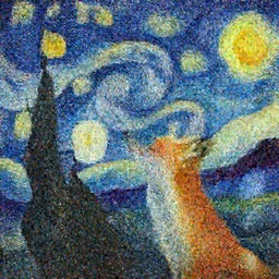 a painting of a fox looking up at the stars in the style of Starry Night, highly detailed, trending on artstation
