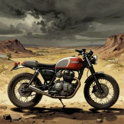 moebius comic art, the incal, classic vintage scrambler motorcycle motorbike, cinematic moebius illustration, painting, film still, blade runner 2 0 4 9