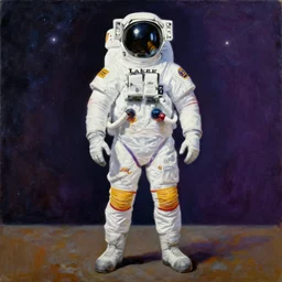 full body portrait of the first los angeles laker in space 1 9 6 9, in full astronaut uniform, lakers colors, oil on canvas by william sidney mount, trending on artstation