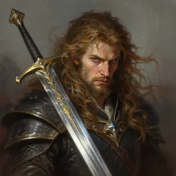 radiating king of fantastical sword, windy, d & d, fantasy, portrait, highly detailed, digital painting, trending on artstation, concept art, sharp focus, illustration, close up, art by artgerm and kenneth noland and greg rutkowski and magali villeneuve