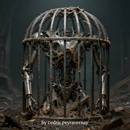 from this rotting cage of biomatter machine god set us free, by cedric peyravernay, highly detailed, excellent composition, cinematic concept art, dramatic lighting, trending on artstation