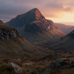 landscape scotland mountains sunset, deep focus, fantasy, intricate, elegant, highly detailed, digital painting, artstation, concept art, matte, sharp focus, illustration, art by artgerm and greg rutkowski