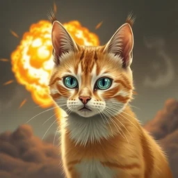 cool cat with an explosion in the background