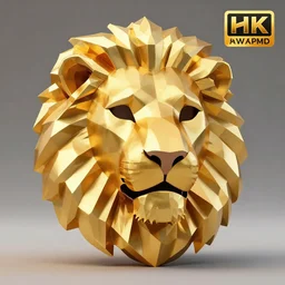 Award winning, photograph of a golden lion mask in the style of low-polygon. 8k, HD, catalog photo