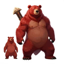 Crimson red draconian grizzly bear character design sheet, Monster Hunter Illustrations art book, scaly, demonic, reptilian, white stripes all over its body, Moebius, Greg Rutkowski, Zabrocki, Karlkka, Jayison Devadas, Phuoc Quan, trending on Artstation, 8K, ultra wide angle, zenith view, pincushion lens effect.