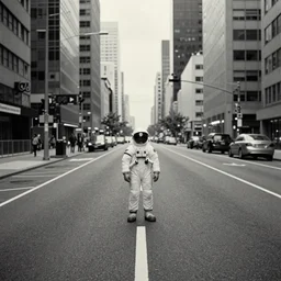 lonely astronaut in the middle of a big city road, Tomine