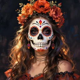 Illustration of a sugar skull day of the dead girl, art by barclay shaw