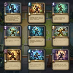 A concept art showing several cards of a new game designed by blizzard . This is a card game concept art , card , tabletop, design, card , Pinterest