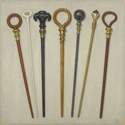 a beautiful painting of various wizard staffs, art by keith parkinson and greg rutkowski and tim hildebrandt