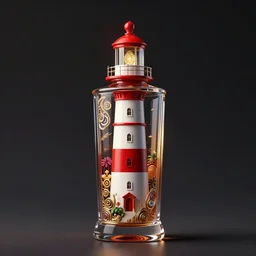 a red and white lighthouse inside a clear bottle, very fancy whiskey bottle, intricate concept art, hyper detailed, digital art, artstation, cinematic lighting, studio quality, smooth render, by peter mohrbacher, hajime sorayama, boris vallejo, craig mullins