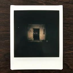 an eerie polaroid photograph of the backrooms, nighttime, dimly lit, creepy